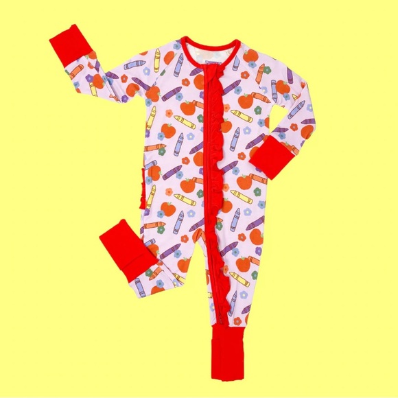 Other - Poppy Kids Co 3-6 Month Footie Pajamas Back to School Pajamas Bamboo Ruffle Butt